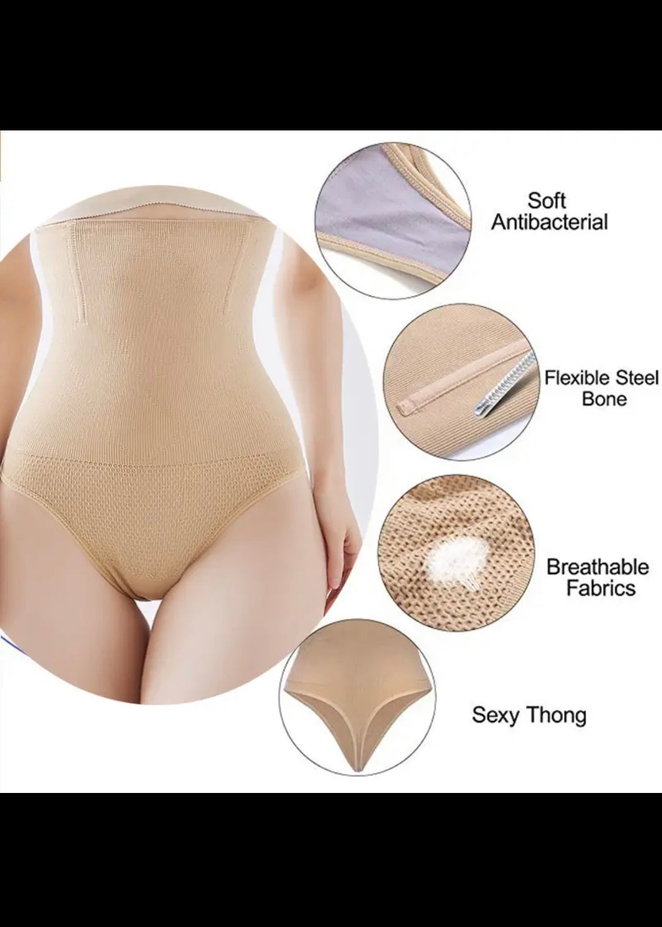 Unbelievable Seamless High Waist THONG Panties - Beige