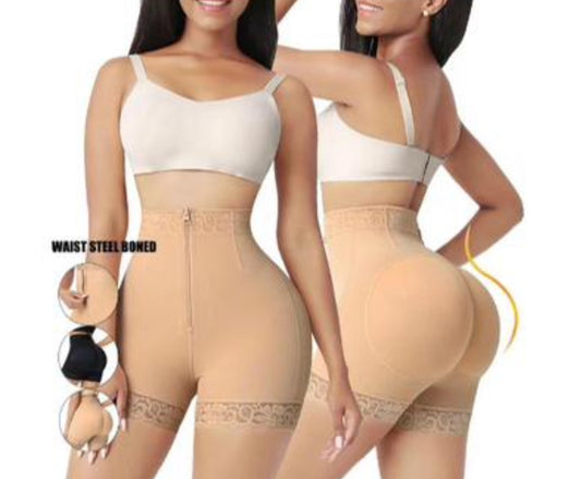 Royally Snatched Hi-Waisted Butt Lifting Shorts (Beige)